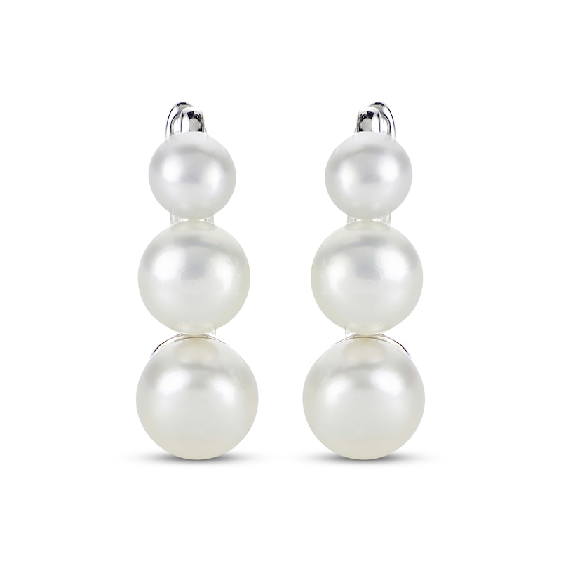 Main Image 2 of Cultured Pearl Graduated Huggie Hoop Earrings Sterling Silver