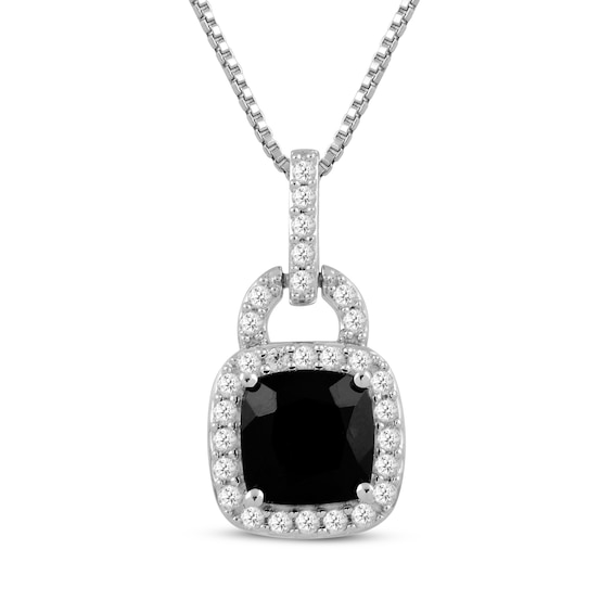 Cushion-Cut Black Onyx & White Lab-Created Sapphire Doorknocker Necklace Sterling Silver 18"