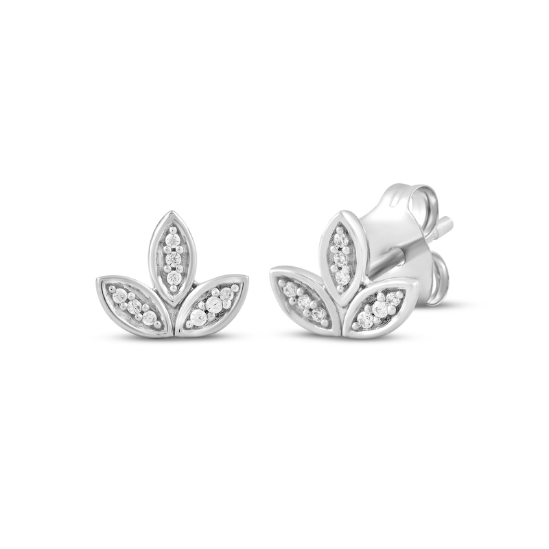 Main Image 1 of Diamond Leaf Stud Earrings 1/20 ct tw Sterling Silver