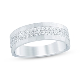 Now + Forever Men's Diamond Angled Sandblast Wedding Band 1/2 ct tw 10K White Gold