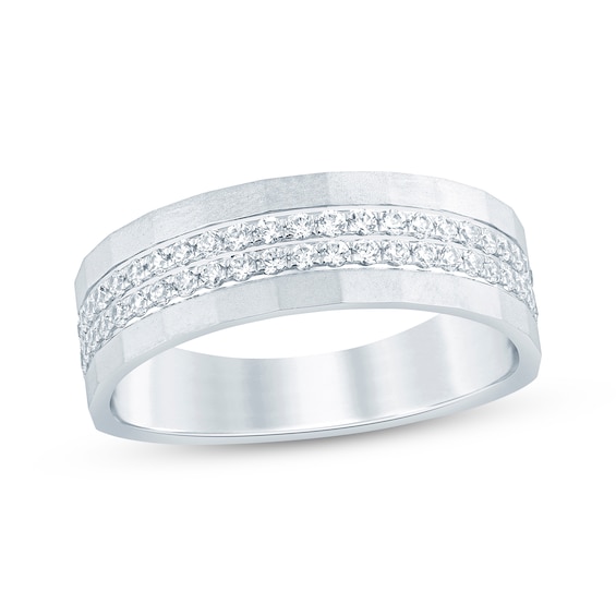 Now + Forever Men's Diamond Angled Sandblast Wedding Band 1/2 ct tw 10K White Gold