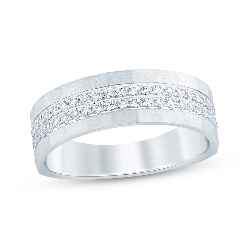 Main Image 1 of Now + Forever Men's Diamond Angled Sandblast Wedding Band 1/2 ct tw 10K White Gold