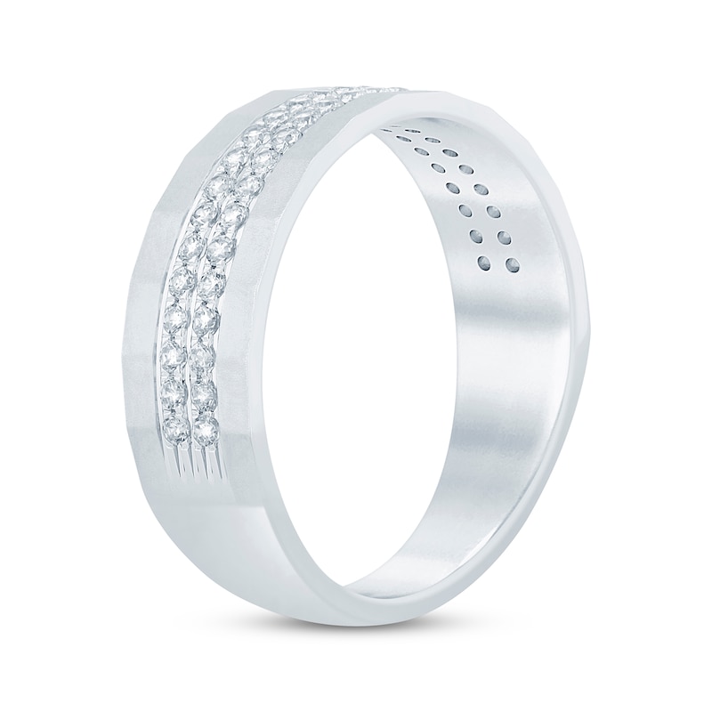 Main Image 2 of Now + Forever Men's Diamond Angled Sandblast Wedding Band 1/2 ct tw 10K White Gold