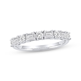 Now + Forever Lab-Grown Diamonds Emerald & Round-Cut Anniversary Ring 1 ct tw 14K White Gold