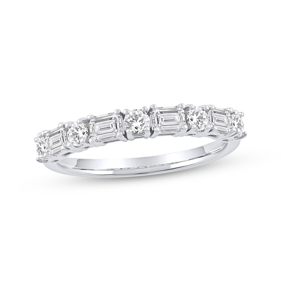 Now + Forever Lab-Grown Diamonds Emerald & Round-Cut Anniversary Ring 1 ct tw 14K White Gold