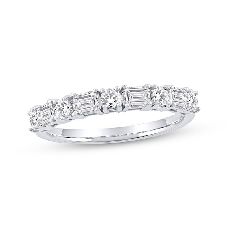 Main Image 1 of Now + Forever Lab-Grown Diamonds Emerald & Round-Cut Anniversary Ring 1 ct tw 14K White Gold