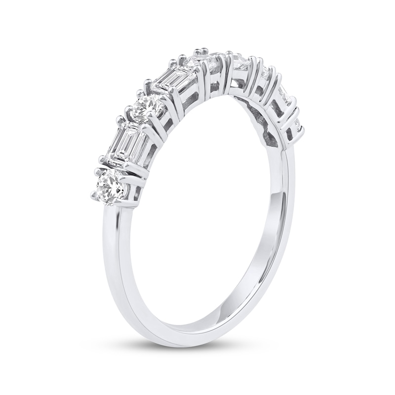 Main Image 2 of Now + Forever Lab-Grown Diamonds Emerald & Round-Cut Anniversary Ring 1 ct tw 14K White Gold