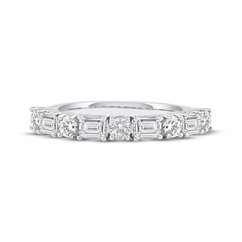 Main Image 3 of Now + Forever Lab-Grown Diamonds Emerald & Round-Cut Anniversary Ring 1 ct tw 14K White Gold