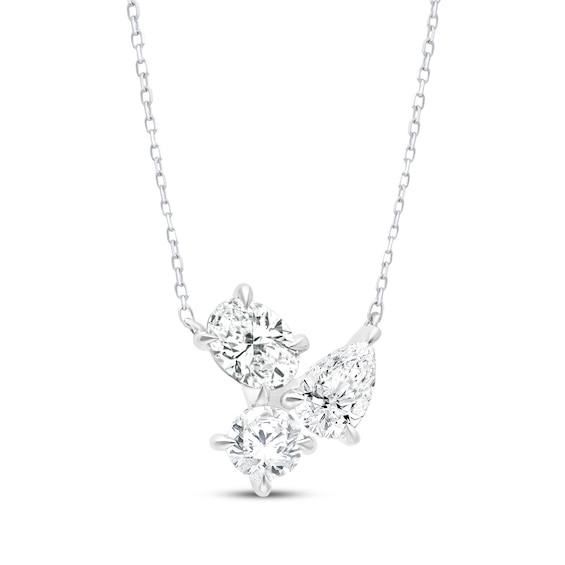 All You Are Multi-Shape Lab-Grown Diamond Three-Stone Cluster Necklace 1 ct tw 14K White Gold 18"