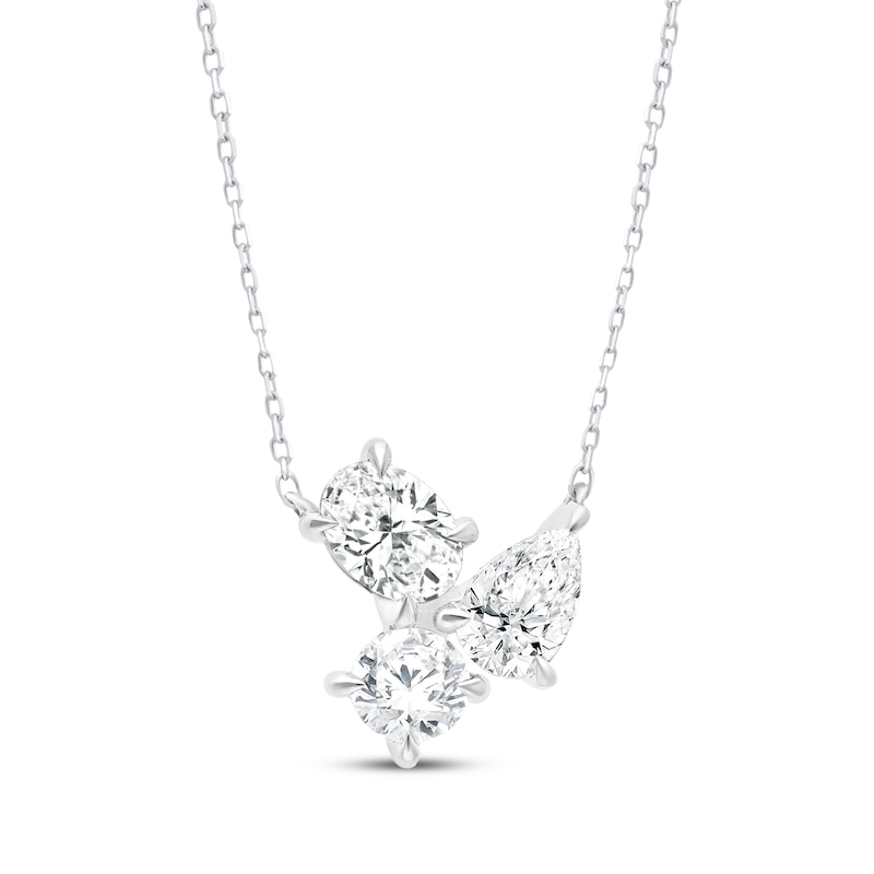 Main Image 1 of All You Are Multi-Shape Lab-Grown Diamond Three-Stone Cluster Necklace 1 ct tw 14K White Gold 18&quot;