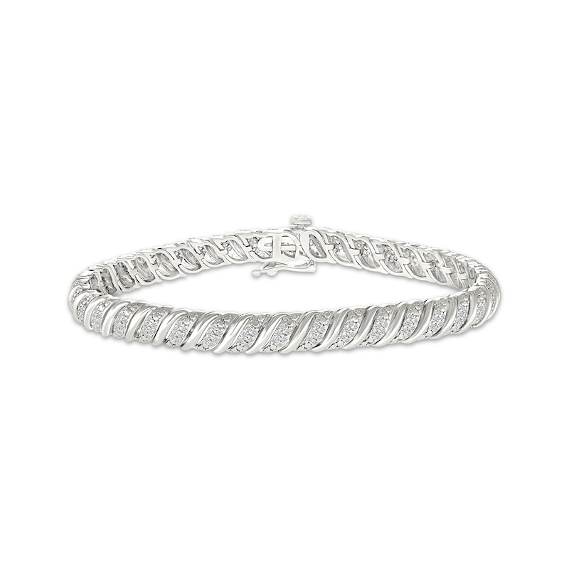 Main Image 1 of Diamond Alternating S-Link Bracelet 1 ct tw Sterling Silver 7"