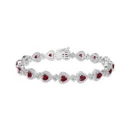 Heart-Shaped Lab-Created Ruby & White Lab-Created Sapphire Bracelet Sterling Silver 7.25"