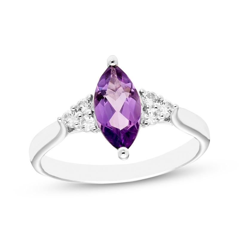 Main Image 1 of Marquise-Cut Amethyst & White Lab-Created Sapphire Ring Sterling Silver
