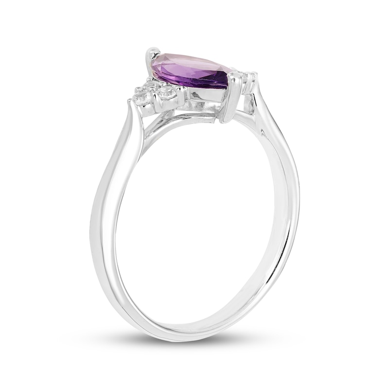 Main Image 2 of Marquise-Cut Amethyst & White Lab-Created Sapphire Ring Sterling Silver