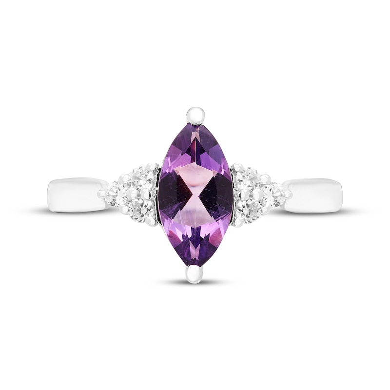 Main Image 3 of Marquise-Cut Amethyst & White Lab-Created Sapphire Ring Sterling Silver