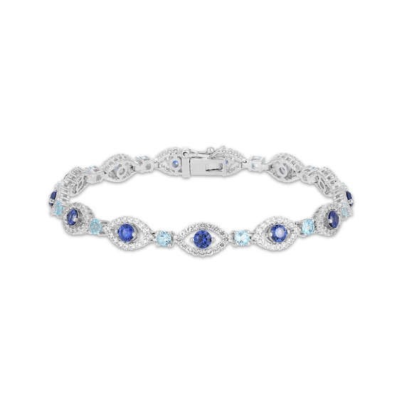 Swiss Blue Topaz, Blue & White Lab-Created Sapphire Evil Eye Bracelet 7.25"