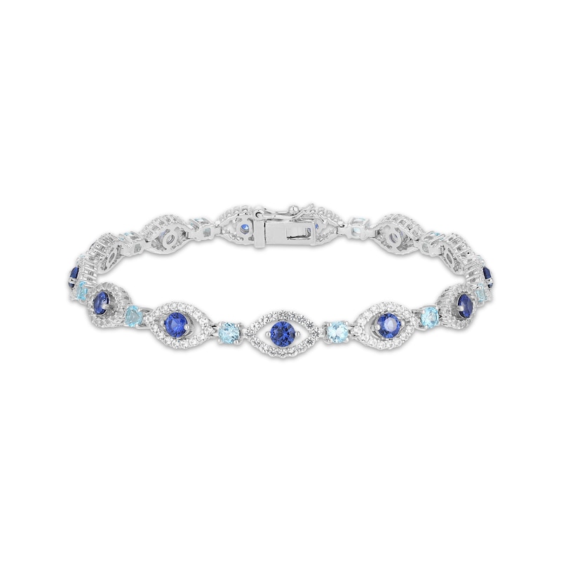 Main Image 1 of Swiss Blue Topaz, Blue & White Lab-Created Sapphire Evil Eye Bracelet 7.25&quot;