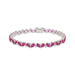 Pear-Shaped Lab-Created Ruby & White Lab-Created Sapphire Bracelet 7.25"