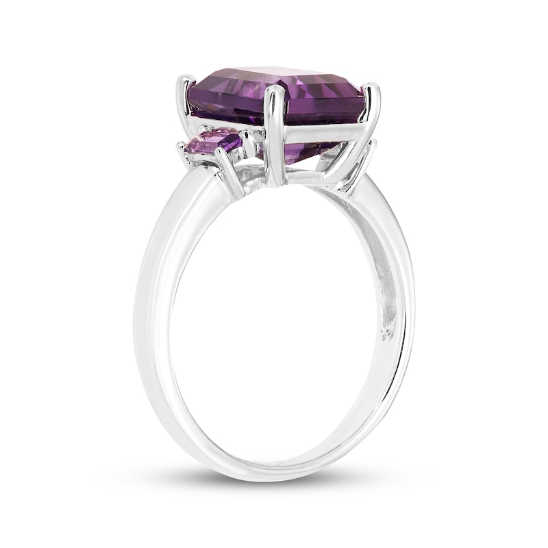 Main Image 2 of Emerald-Cut Amethyst Three-Stone Ring Sterling Silver