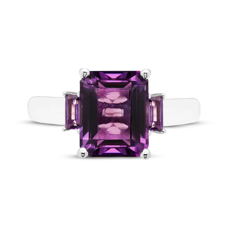 Main Image 3 of Emerald-Cut Amethyst Three-Stone Ring Sterling Silver