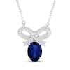 Thumbnail Image 1 of Oval-Cut Blue Lab-Created Sapphire & White Lab-Created Sapphire Bow Necklace Sterling Silver 18&quot;