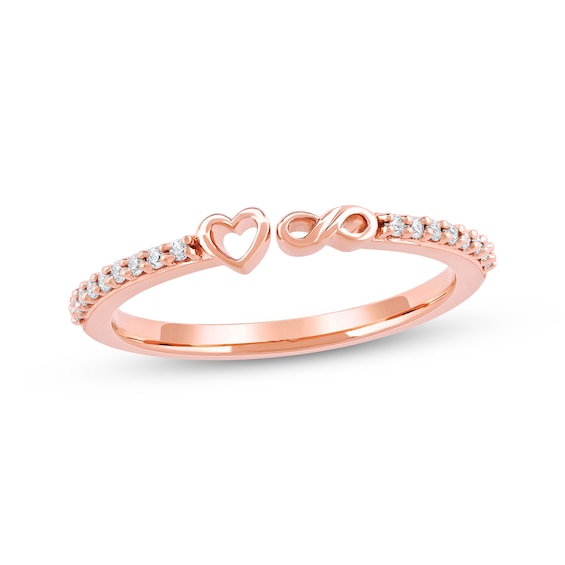 Diamond Heart & Infinity Symbol Open Fashion Ring 1/10 ct tw 10K Rose Gold
