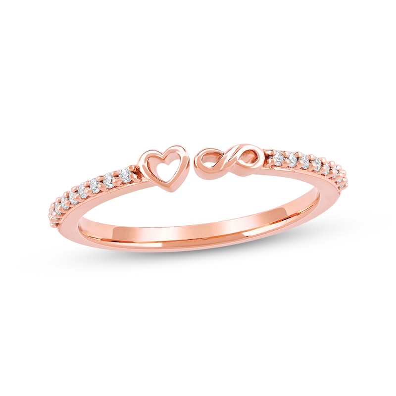 Main Image 1 of Diamond Heart & Infinity Symbol Open Fashion Ring 1/10 ct tw 10K Rose Gold