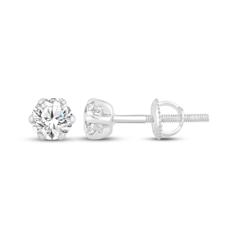 Main Image 1 of Certified Round-Cut Diamond Solitaire Stud Earrings 3/4 ct tw 14K White Gold (F/I1)