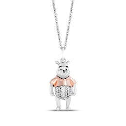 Disney Treasures Winnie the Pooh Diamond Necklace 1/10 ct tw Sterling Silver & 10K Rose Gold 19"