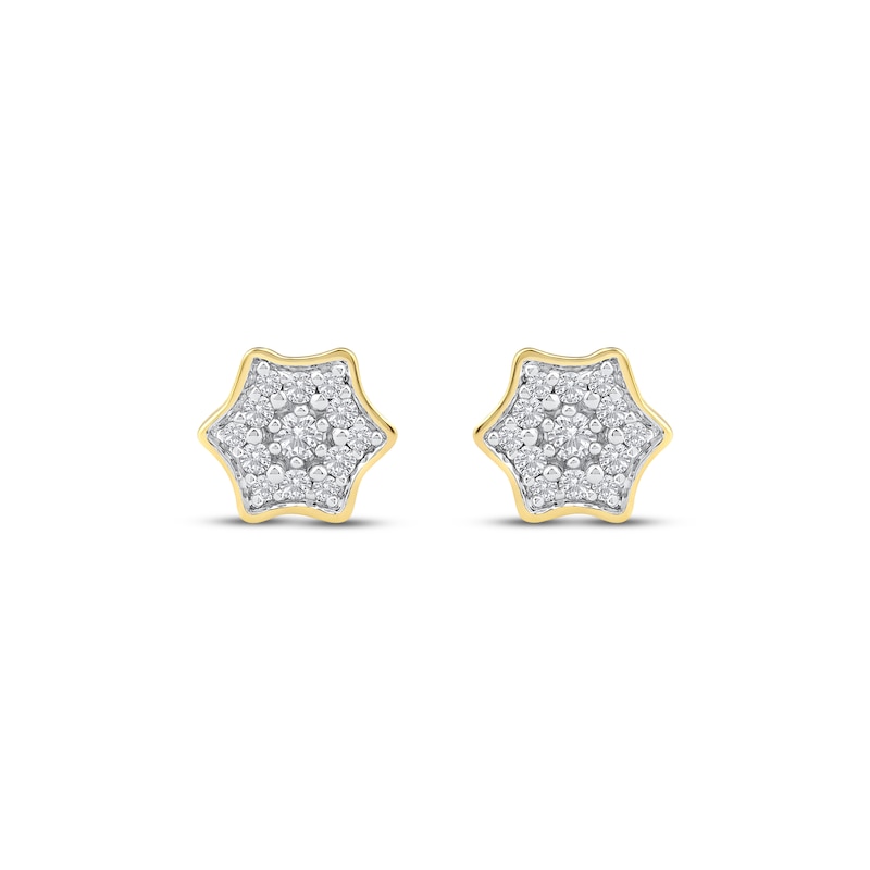 Main Image 2 of Multi-Diamond Curved Hexagon Stud Earrings 1/6 ct tw 10K Yellow Gold