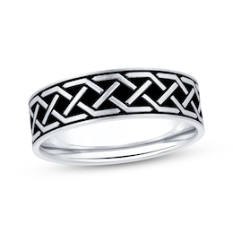 Now + Forever Men's Patterned Wedding Band 10K White Gold & Black Rhodium 6.5mm