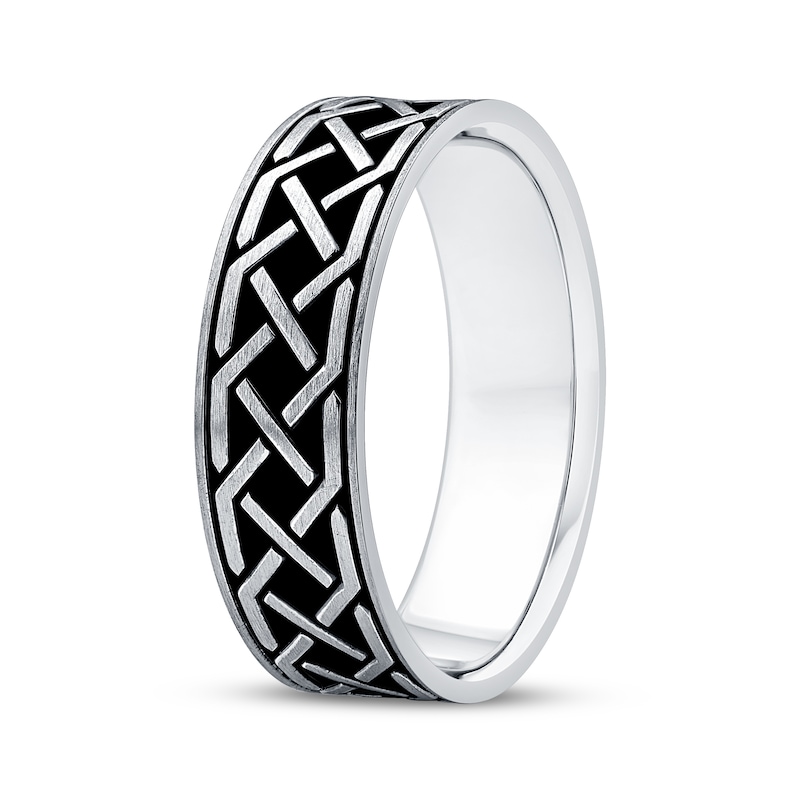 Main Image 2 of Now + Forever Men's Patterned Wedding Band 10K White Gold & Black Rhodium 6.5mm