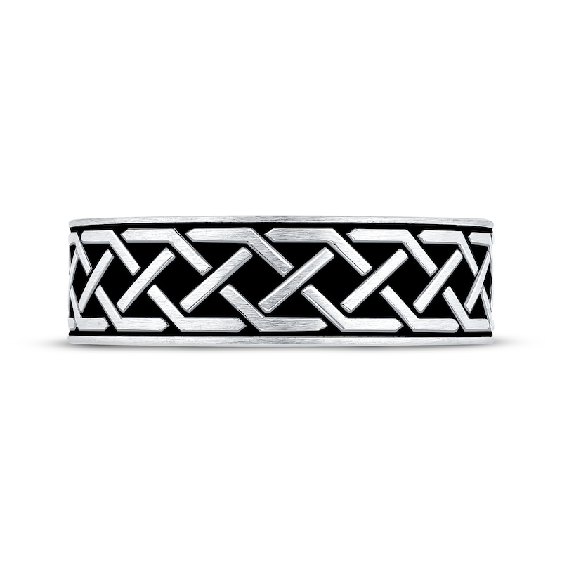 Main Image 3 of Now + Forever Men's Patterned Wedding Band 10K White Gold & Black Rhodium 6.5mm