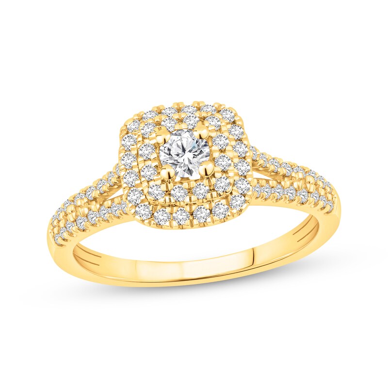 Main Image 1 of Now + Forever Round-Cut Diamond Double Halo Engagement Ring 1/2 ct tw 10K Yellow Gold