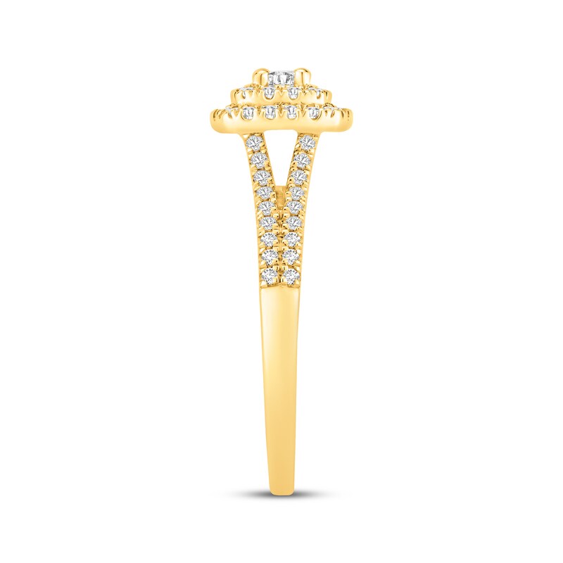 Main Image 2 of Now + Forever Round-Cut Diamond Double Halo Engagement Ring 1/2 ct tw 10K Yellow Gold