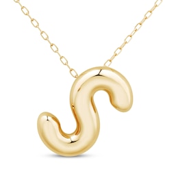Puff Letter S Initial Necklace 14K Yellow Gold 18"