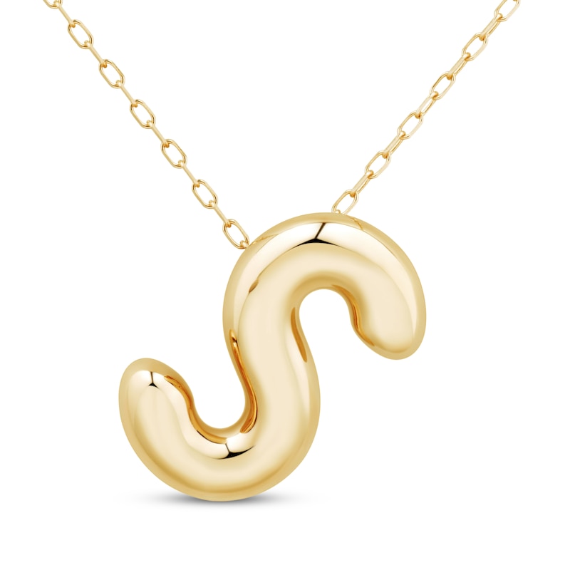 Main Image 1 of Puff Letter S Initial Necklace 14K Yellow Gold 18&quot;