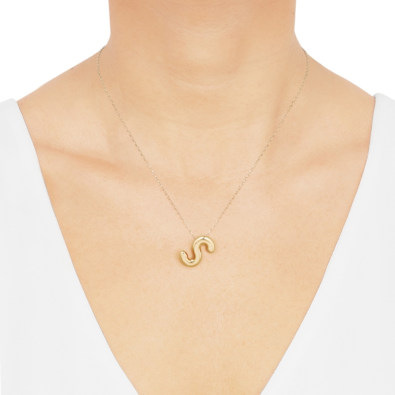 Main Image 4 of Puff Letter S Initial Necklace 14K Yellow Gold 18&quot;