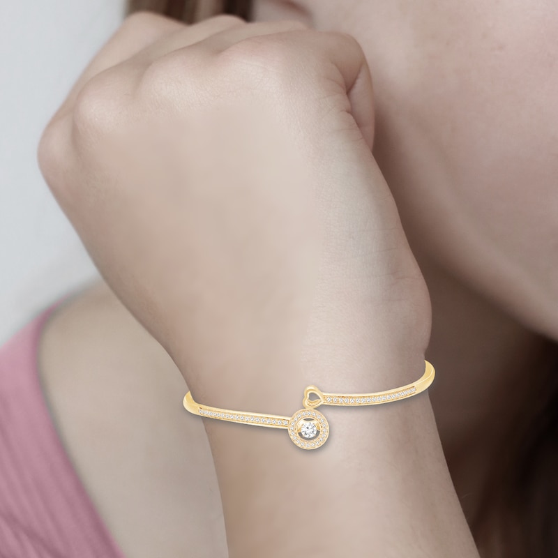 Main Image 2 of Unstoppable Love Diamond Halo & Heart Bypass Flex Bangle 1/2 ct tw 10K Yellow Gold