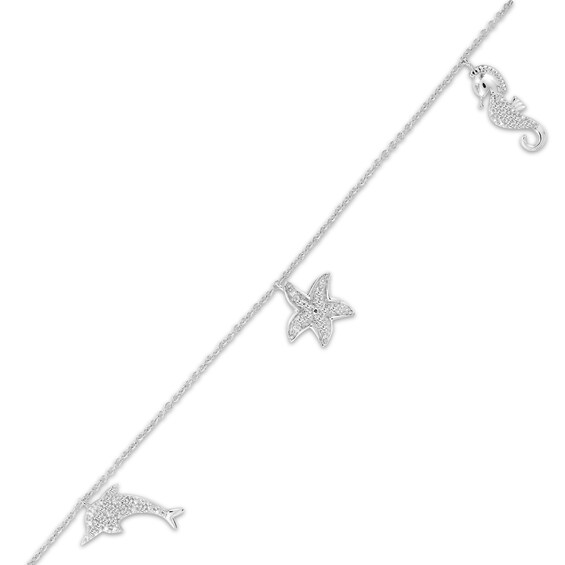 Diamond Ocean Life Anklet 1/8 ct tw Sterling Silver 9"