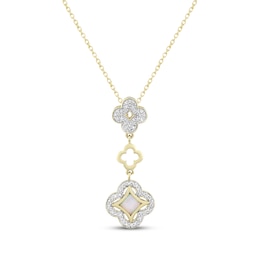 White Lab-Created Opal & Diamond Clover Drop Necklace 1/5 ct tw 10K Yellow Gold 18"