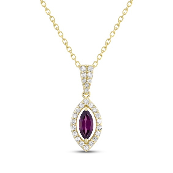 Marquise-Cut Rhodolite Garnet & Diamond Necklace 1/5 ct tw 10K Yellow Gold 18"