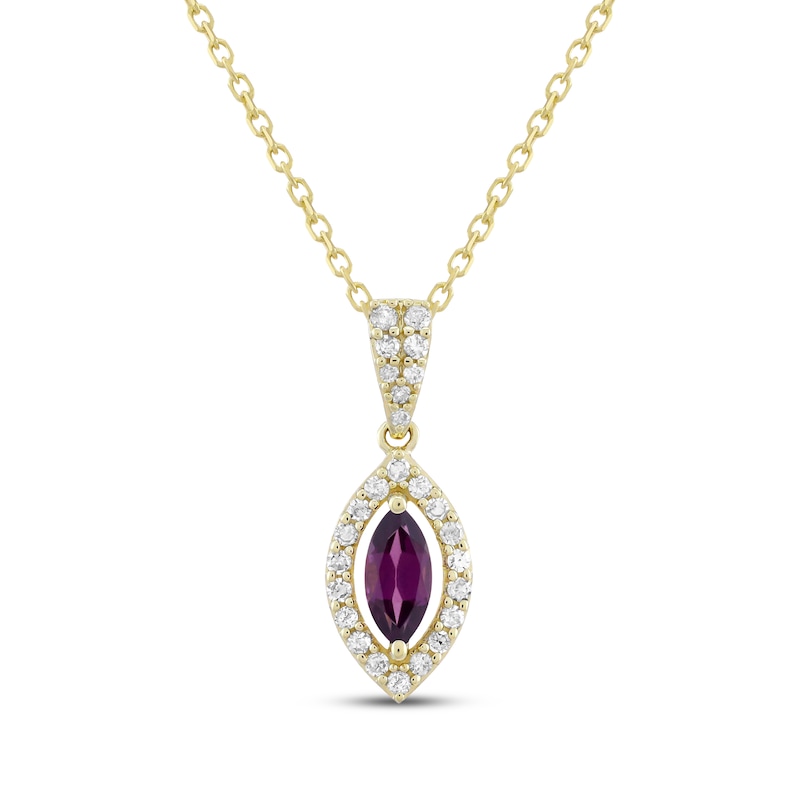 Main Image 1 of Marquise-Cut Rhodolite Garnet & Diamond Necklace 1/5 ct tw 10K Yellow Gold 18&quot;