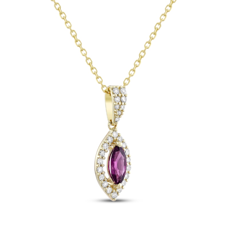 Main Image 2 of Marquise-Cut Rhodolite Garnet & Diamond Necklace 1/5 ct tw 10K Yellow Gold 18&quot;