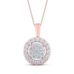 Multi-Diamond Halo Necklace 1 ct tw 10K Rose Gold 18"
