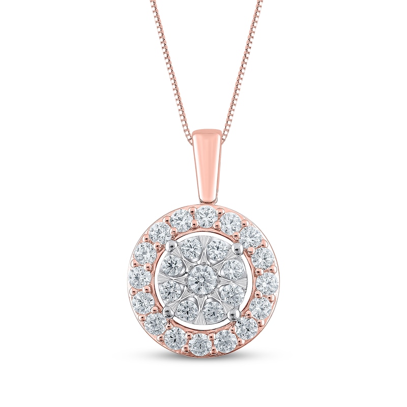 Main Image 1 of Multi-Diamond Halo Necklace 1 ct tw 10K Rose Gold 18"