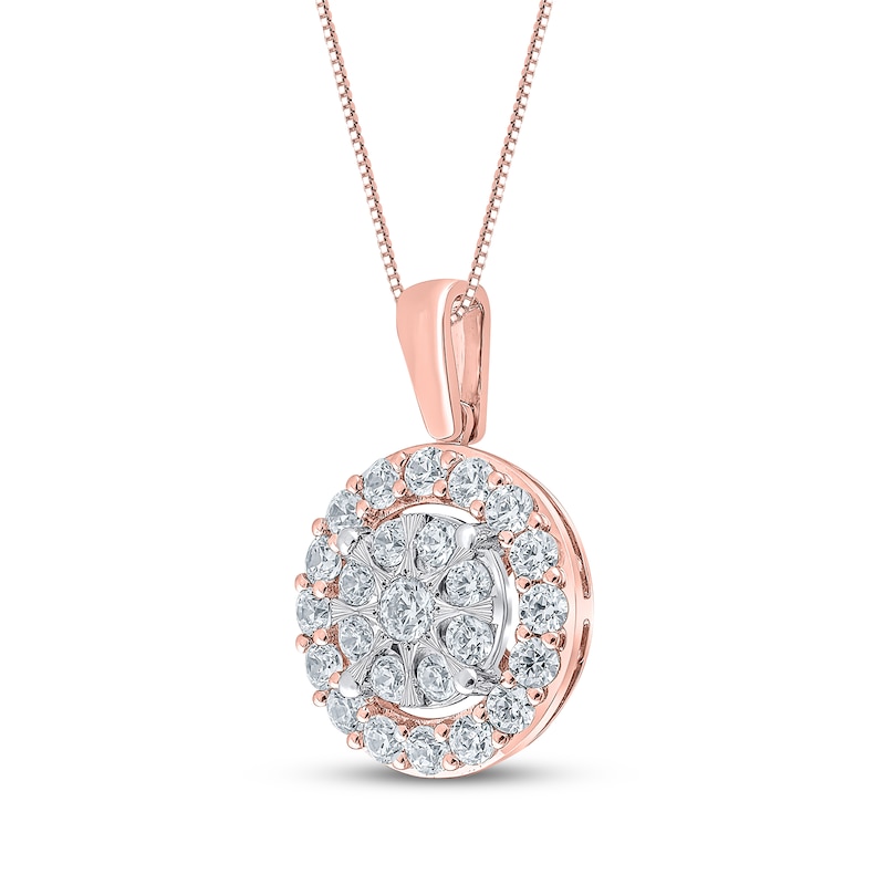 Main Image 2 of Multi-Diamond Halo Necklace 1 ct tw 10K Rose Gold 18"