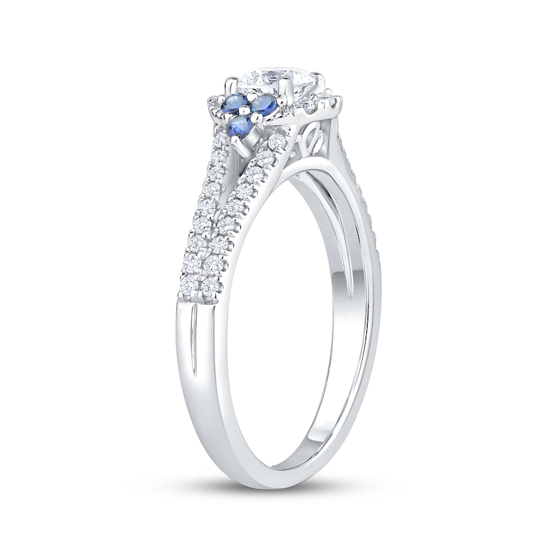 Main Image 2 of Now + Forever Round-Cut Diamond & Natural Blue Sapphire Trios Engagement Ring 3/4 ct tw 14K White Gold