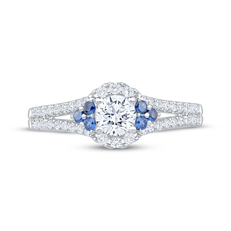 Main Image 3 of Now + Forever Round-Cut Diamond & Natural Blue Sapphire Trios Engagement Ring 3/4 ct tw 14K White Gold