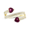 Thumbnail Image 1 of Heart-Shaped Rhodolite Garnet & Diamond Bypass Ring 1/3 ct tw 10K Yellow Gold
